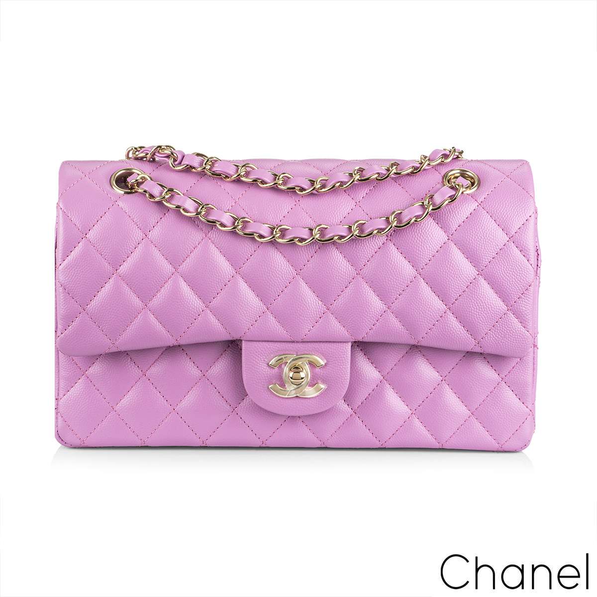 Chanel Classic M/L Medium Double Flap Purple Caviar Gold